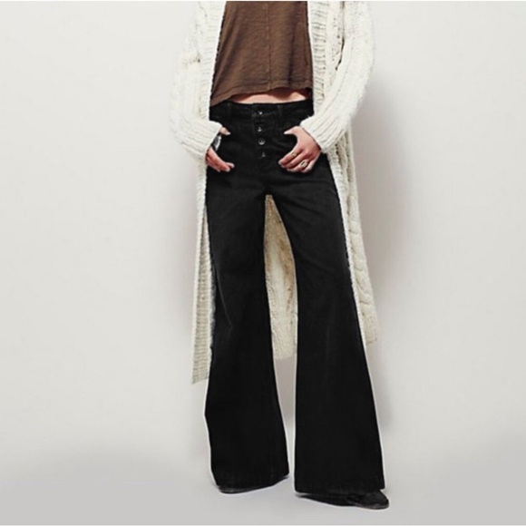 Free People Black Avendale Wide Leg Button Fly Jeans size 24 - Picture 1 of 11